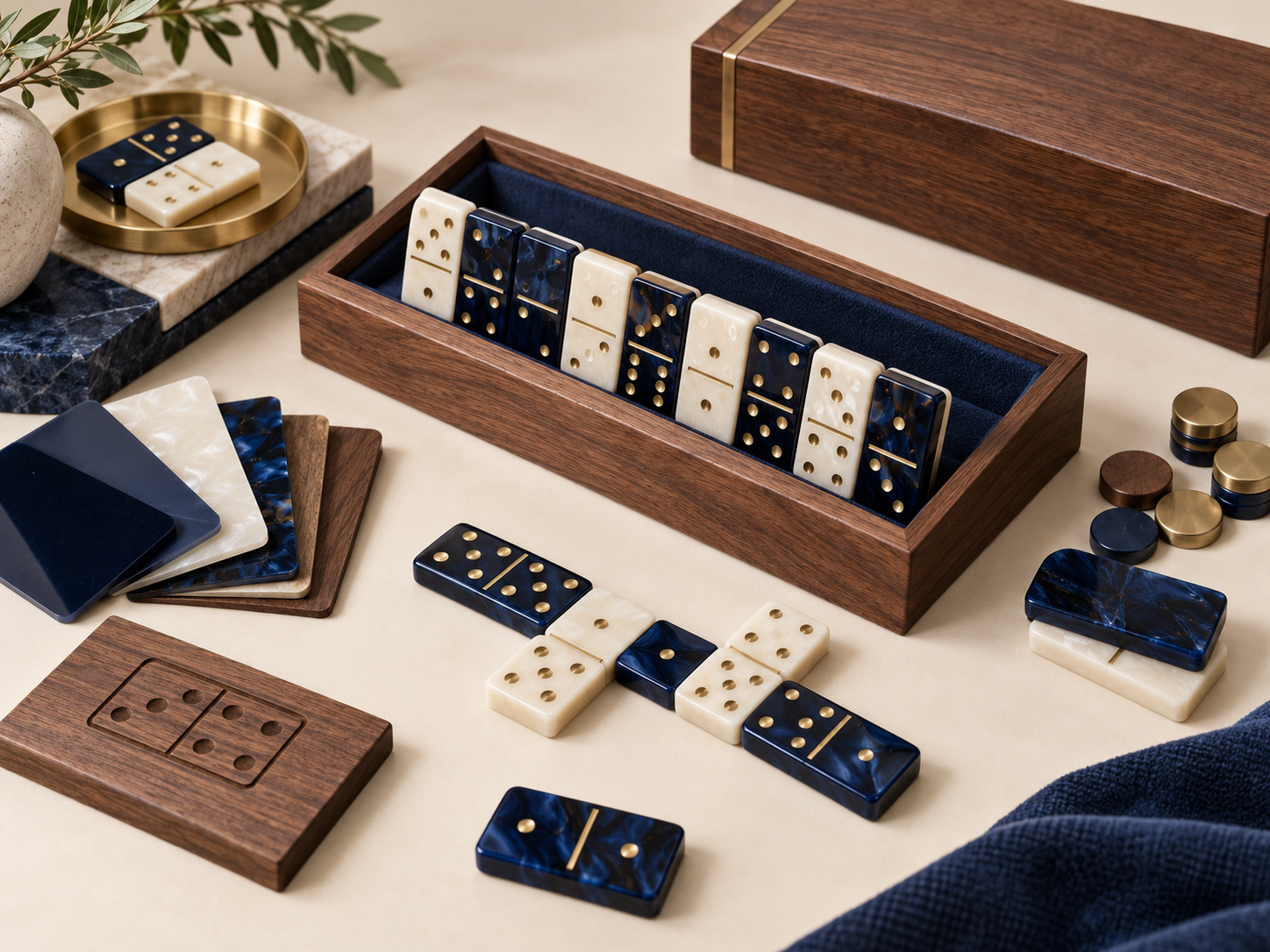 Custom domino tiles tray and accessories with color and logo customization options